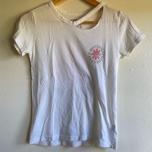 Red Hot Chili Peppers White T-Shirt w/ Ripped Collar Detail - Size XS - Cotton